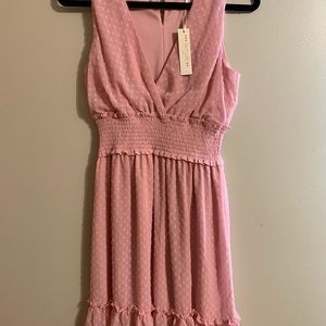 👗HOST PICK👗 NWT Chocolate Sz M lined pink sleeveless/elastic waist/ruffle hem.